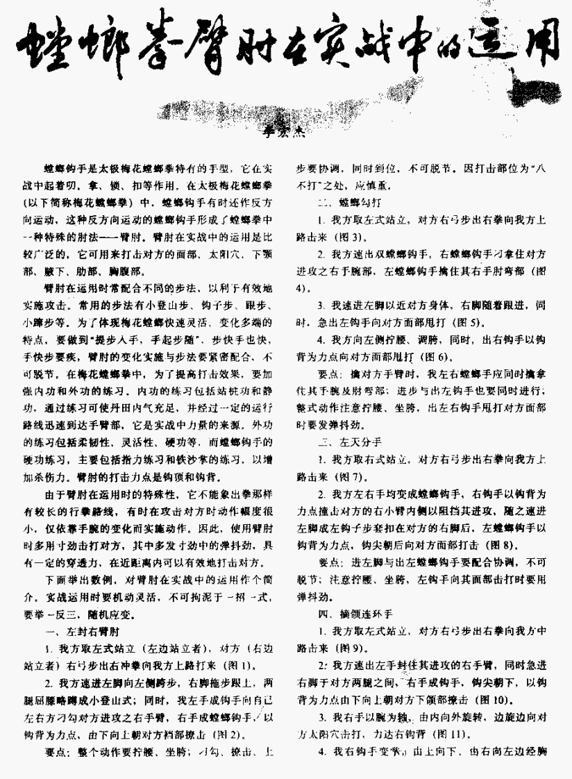 《螳螂拳臂肘在实战中的应用》李宏杰-四书格