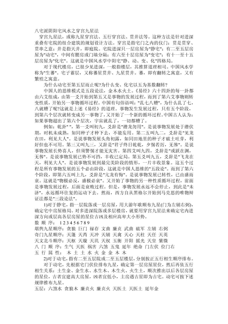 八宅派阴阳宅风水之穿宫九星法