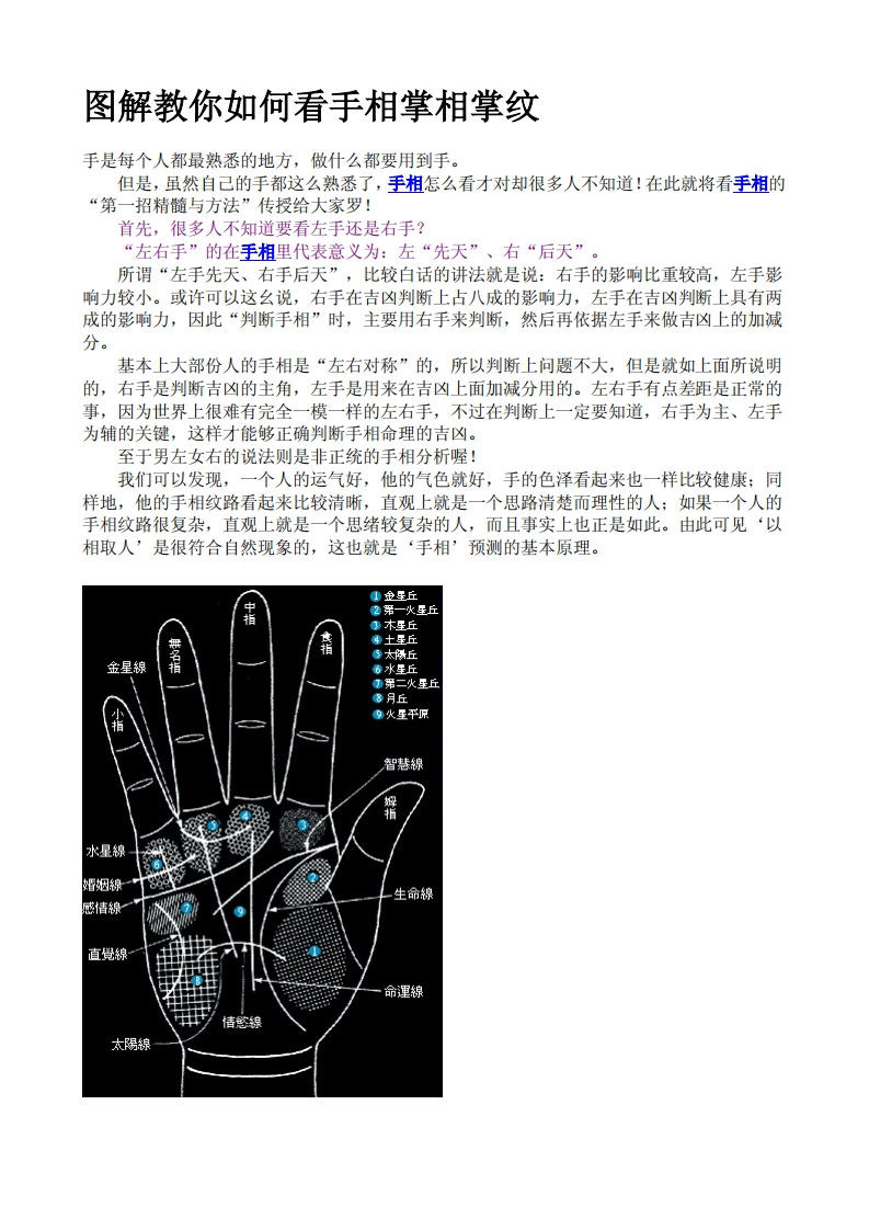 图解教你如何看手相掌相掌纹