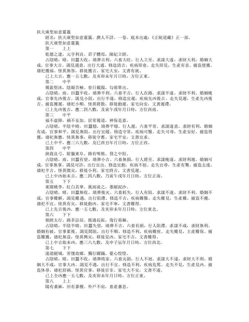 正统道藏正一部-扶天广圣如意灵签--