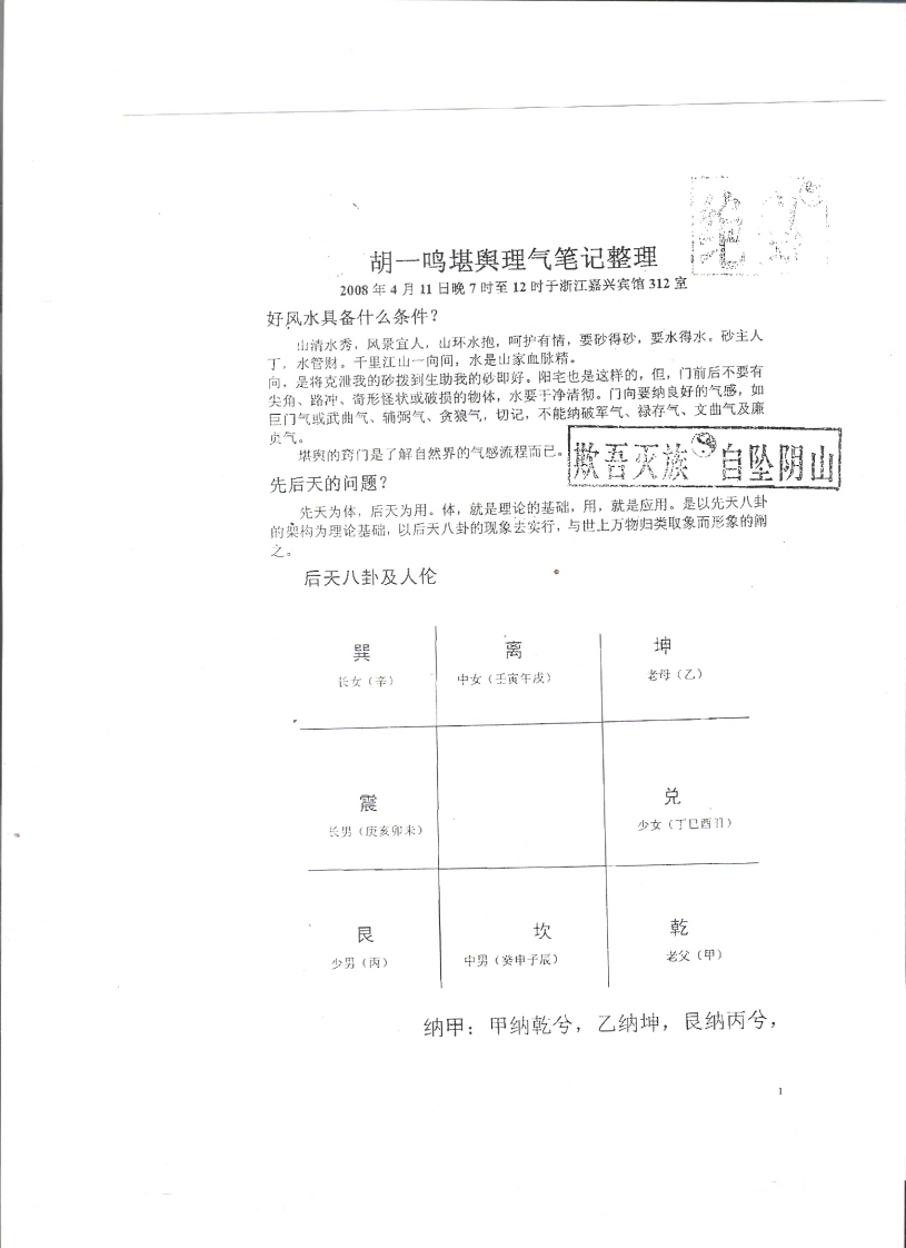 胡一鸣老师风水理气面授班笔记整理